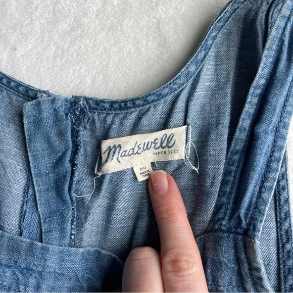 Madewell Chambray Muralist Jumpsuit Womens sz 00 Blue Denim Cotton Linen Cropped - Picture 12 of 16